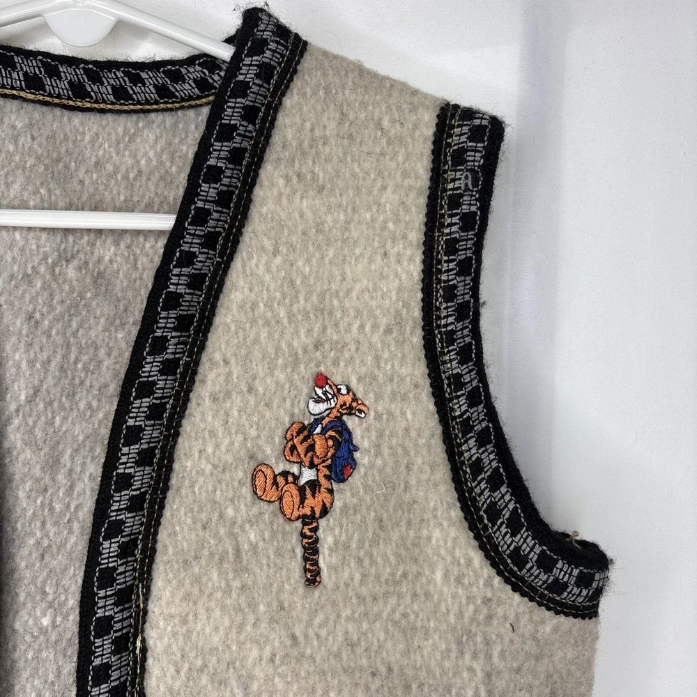 Vtg Disney Tigger Embroidered Boiled Wool Kids Vest Tyrolean Style‎ Cottagecore